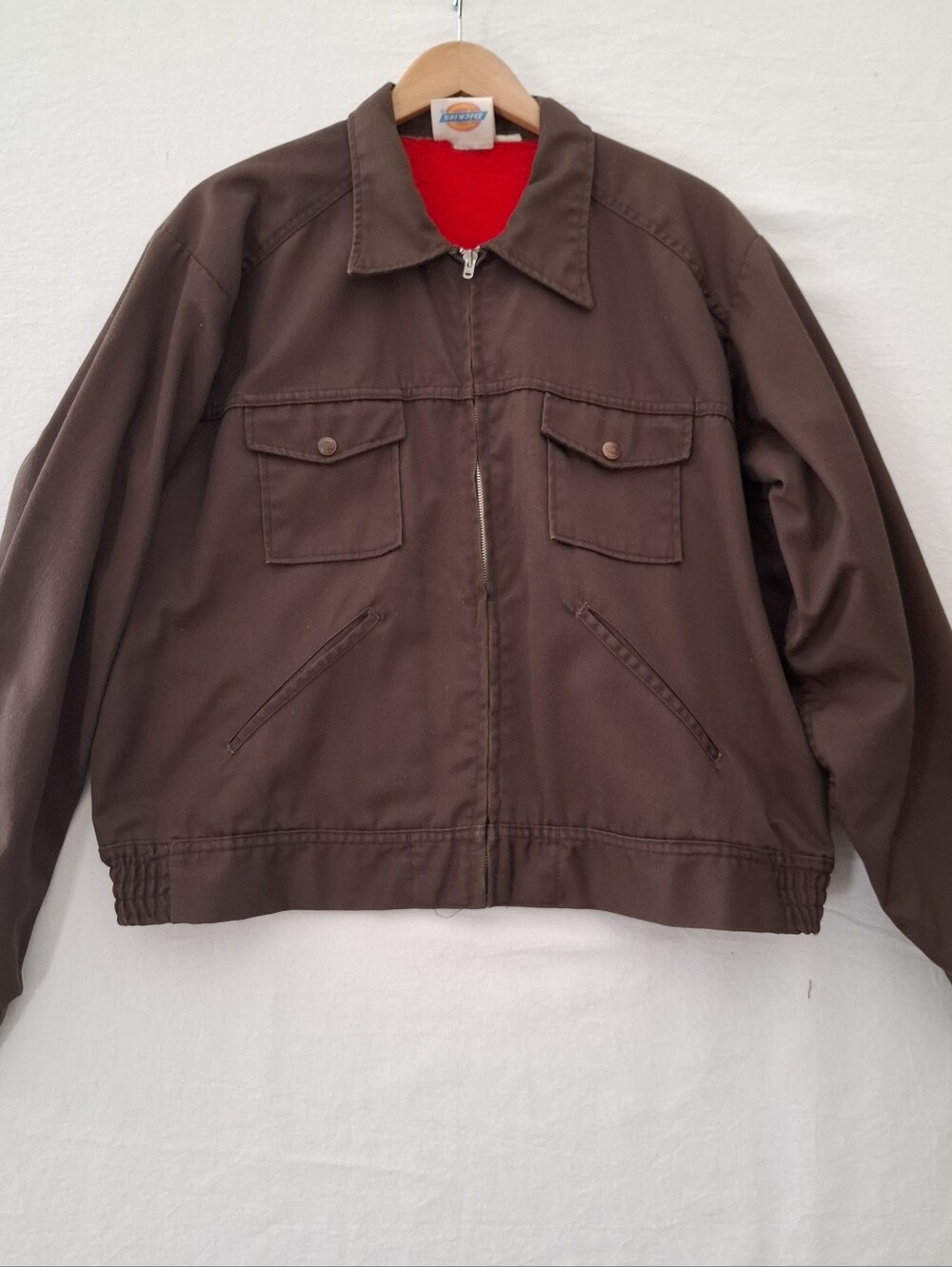 Vtg 90s Dickies Blanket Lined Mechanics Work Jacket Brown Red Fleece Size 2XL